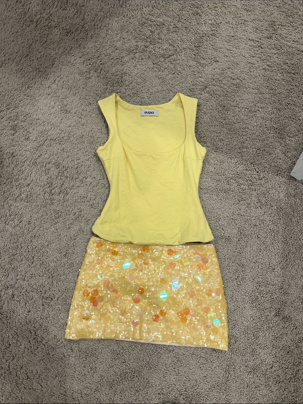 Guido Yellow Scoop Neck Tank with Sequin Yellow Mini Skirt